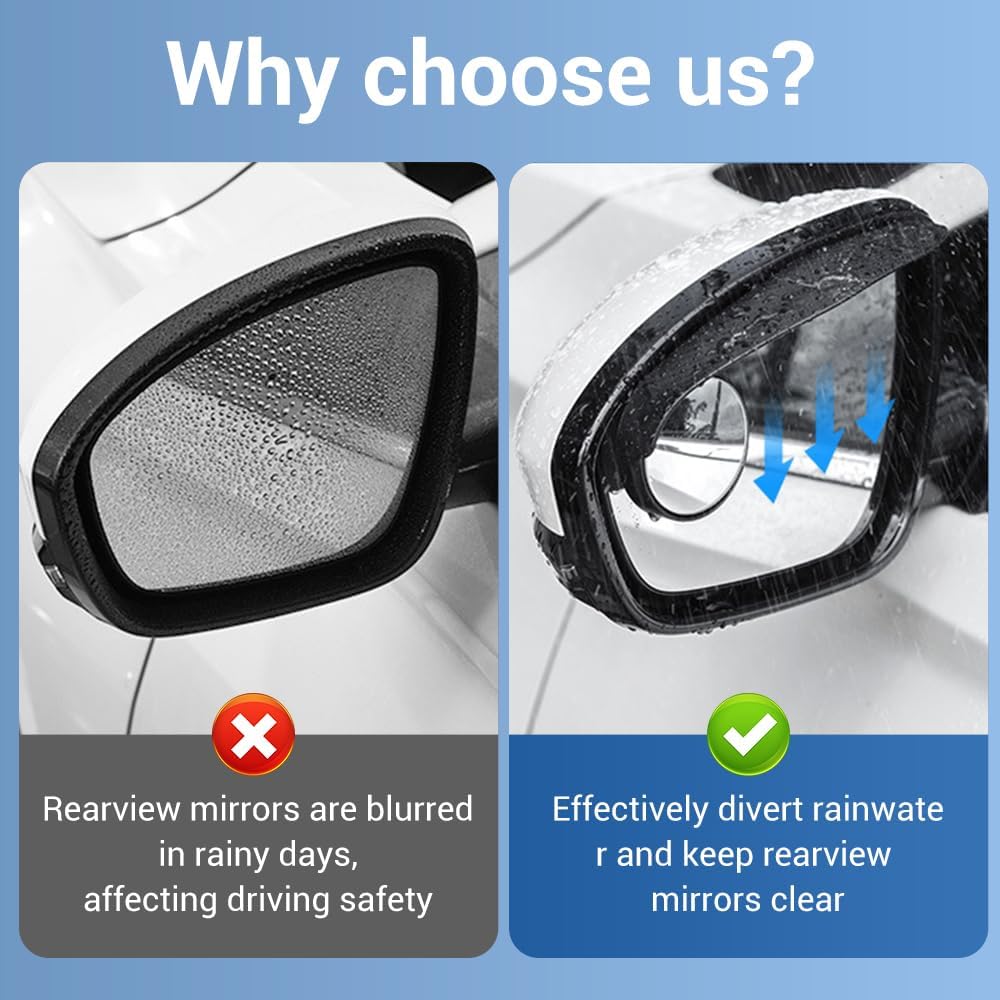 Car Rearview Blind Spot Mirror, 2PCS 360° Adjustment Auxiliary Rear View Mirror with Rain Eyebrow Car Exterior Accessories for Universal Car