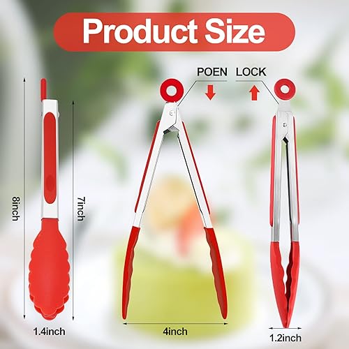 Miniatura 3 de Paquete de 7 pinzas de cocina, pinzas pequeñas de silicona de 7 pulgadas con asas de silicona de acero inoxidable y puntas de nailon, pinzas de