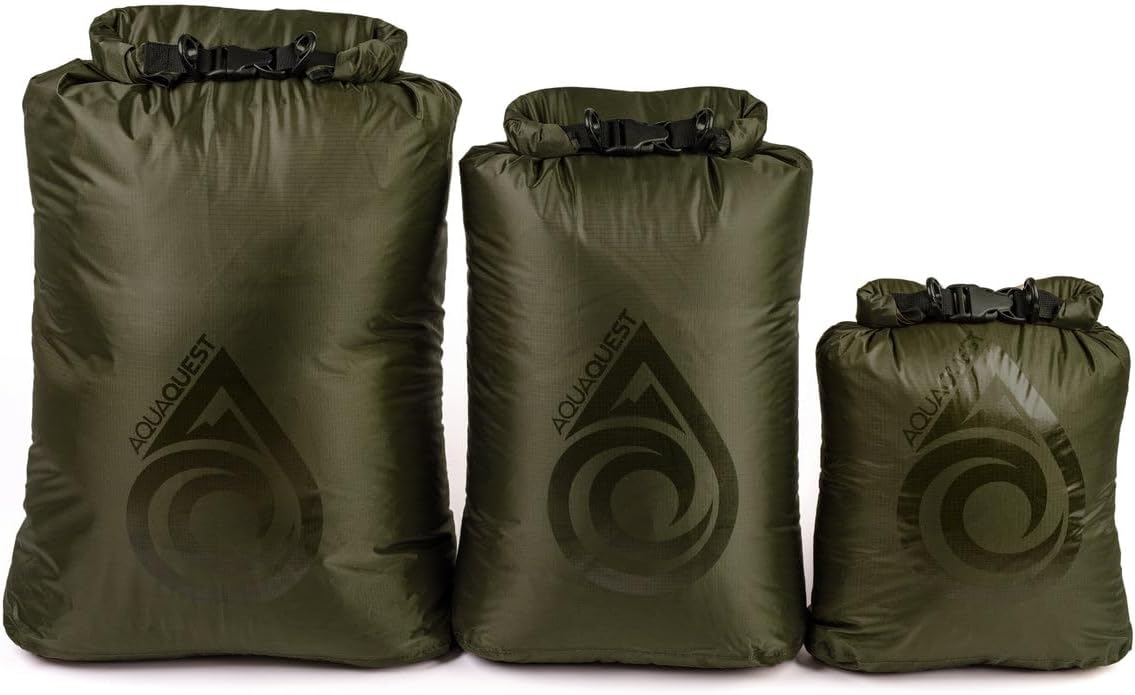 AquaQuest Rogue Dry Bag Set – 10 + 20 + 30L Olive Drab – 100% Waterproof Roll Top – Waterproof Roll Top