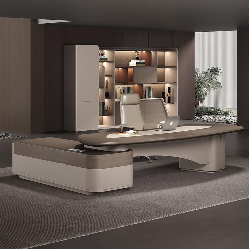 Image of Lakdi The Furniture Co Luxury Director Table with Curved Edges, Premium Beige Finish and Integrated Storage, Modern Office Desk for CEO and Director Cabins - LDL-729