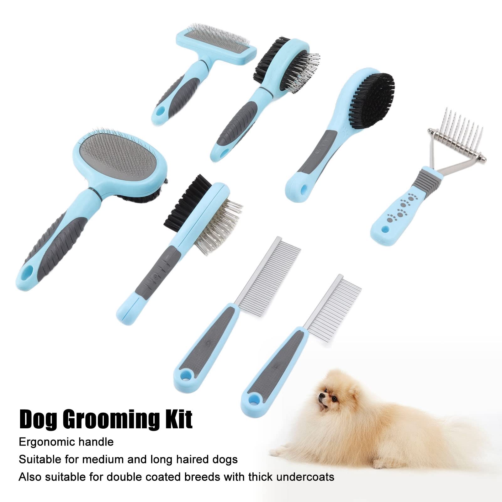 Set di spazzole per deshedding 8 in 1 per animali domestici, kit pettine per P ELI di gatti con nodi aperti multifunzione, set di spazzole per deshedding e lisciante, per