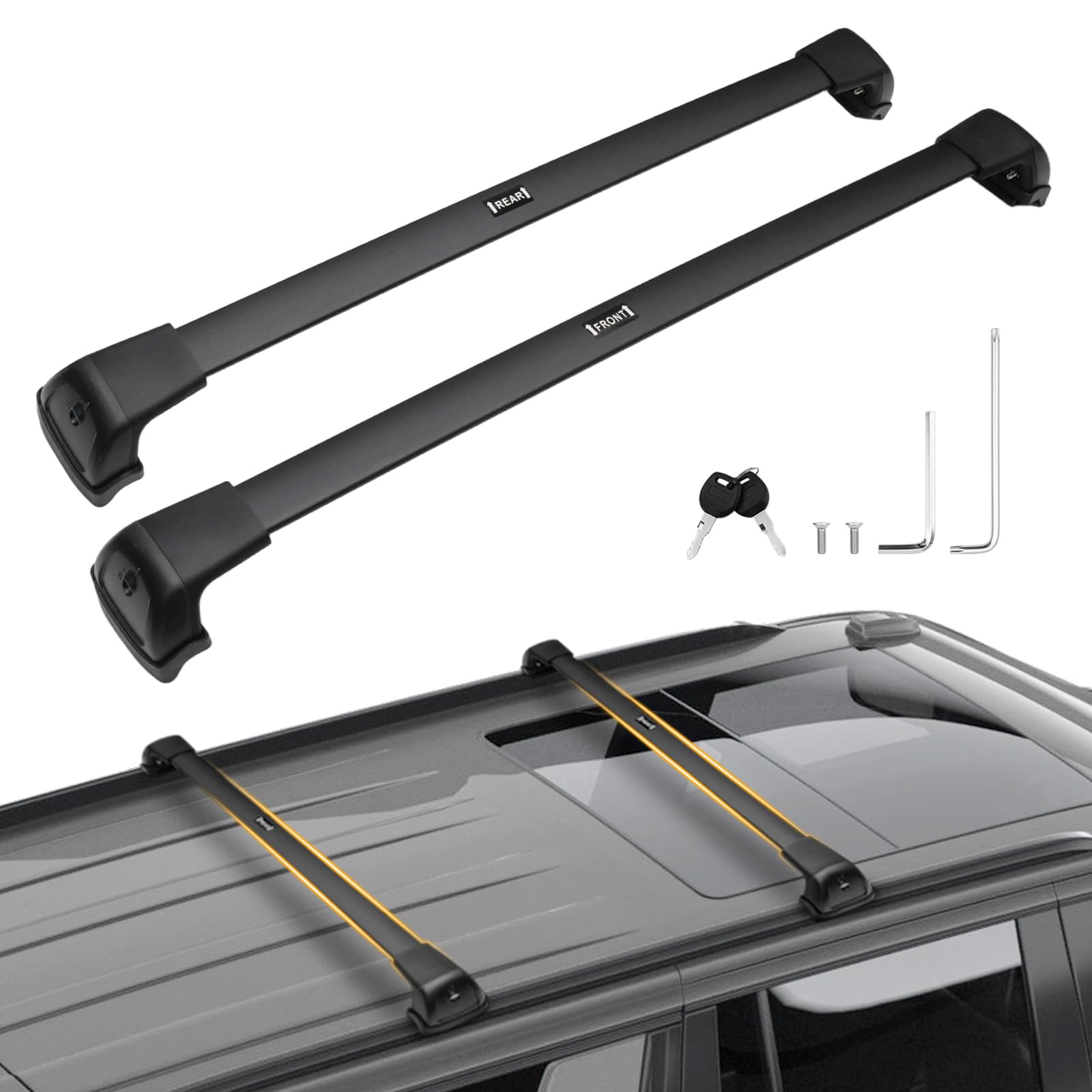 powerty 300lbs roof rack cross bars for 2021-2026 chevy suburban & tahoe & gmc yukon xl & cadillac escalade esv with flush side rails, lockable aluminum crossbar carrier luggage roof rails rooftop