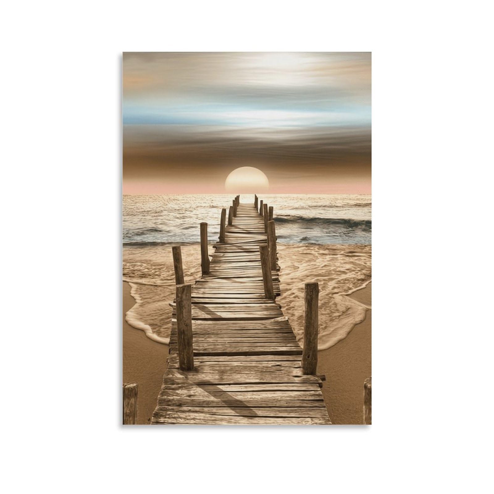 XPASHIQWC Weathered Wooden Pier Wall Decor Poster Ocean Sunset Giclee Canvas Prints Modern Wall Art Picture Wall Hanging for Office Gym Living Room Decor 20x30inch(50x75cm)