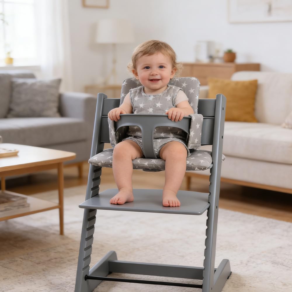 Poduszki Do Krzeseł Stokke Tripp Trapp, 2-Częściowy Zestaw Poduszek, Grube Poduszki Antypoślizgowe Dla Dzieci, Zamienna Osłona Na Wysokie Krzesełko, Szara, Gwiazda