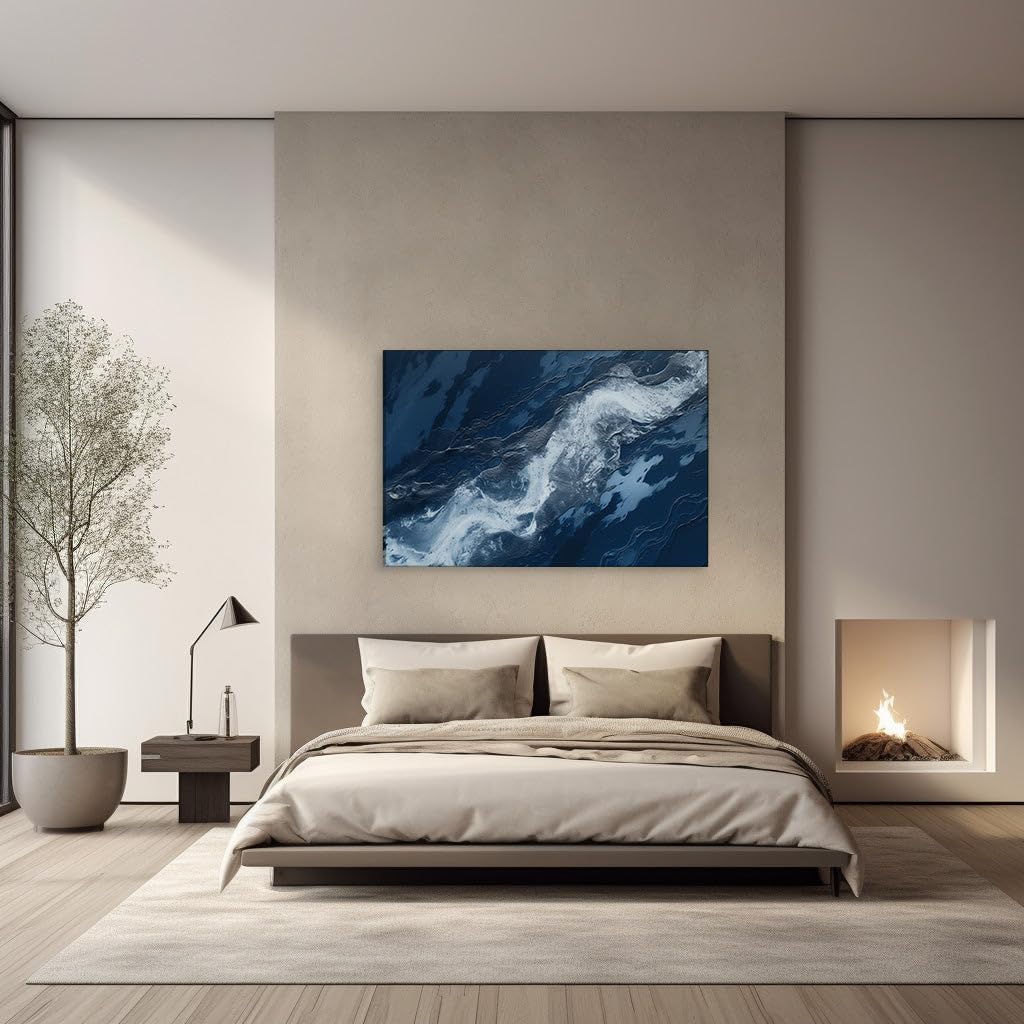 Canvas for Living room. Riding the Crest of Serenity: A Dynamic Aerial Ballet of Waves in a Deep Blue Ocean, 27 x 18 inch Canvas Wall Art - Contemporary Masterpieces - Modern Home Decor