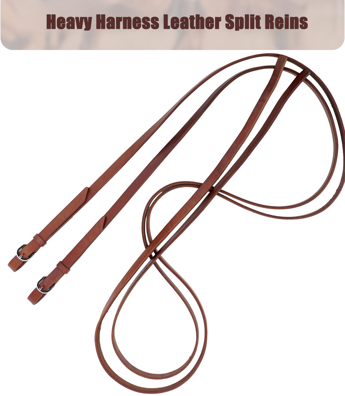Jeereal Schweres Geschirr, geteilte Zügel, Schnellwechsel-Design mit robuster Edelstahl-Schnalle, schwere ölgewichtete Lederzügel, 1,6 cm x 2,1 m