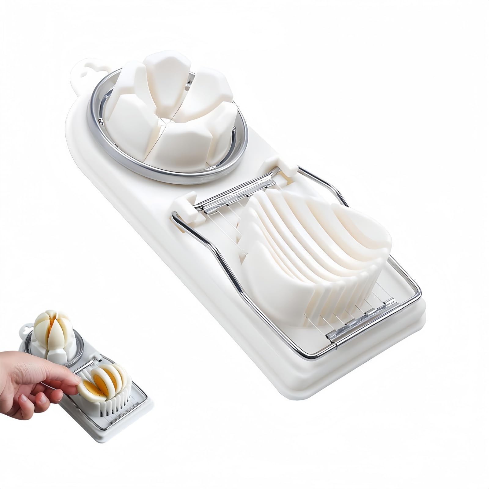 LVNEHAL Egg Slicer for Hard Boiled Eggs,2-in-1 Stainless Egg Slicer for Eggs Fruit and Banana Strawberries, Kiwi & Soft Fruits Slicer (White)