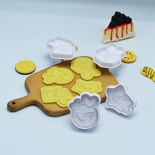 Miniatura 2 de Juego de 4 piezas de mini cortador de galletas de azúcar para el día de San Valentín, moldes de galletas en relieve de plástico 3D para el hogar,