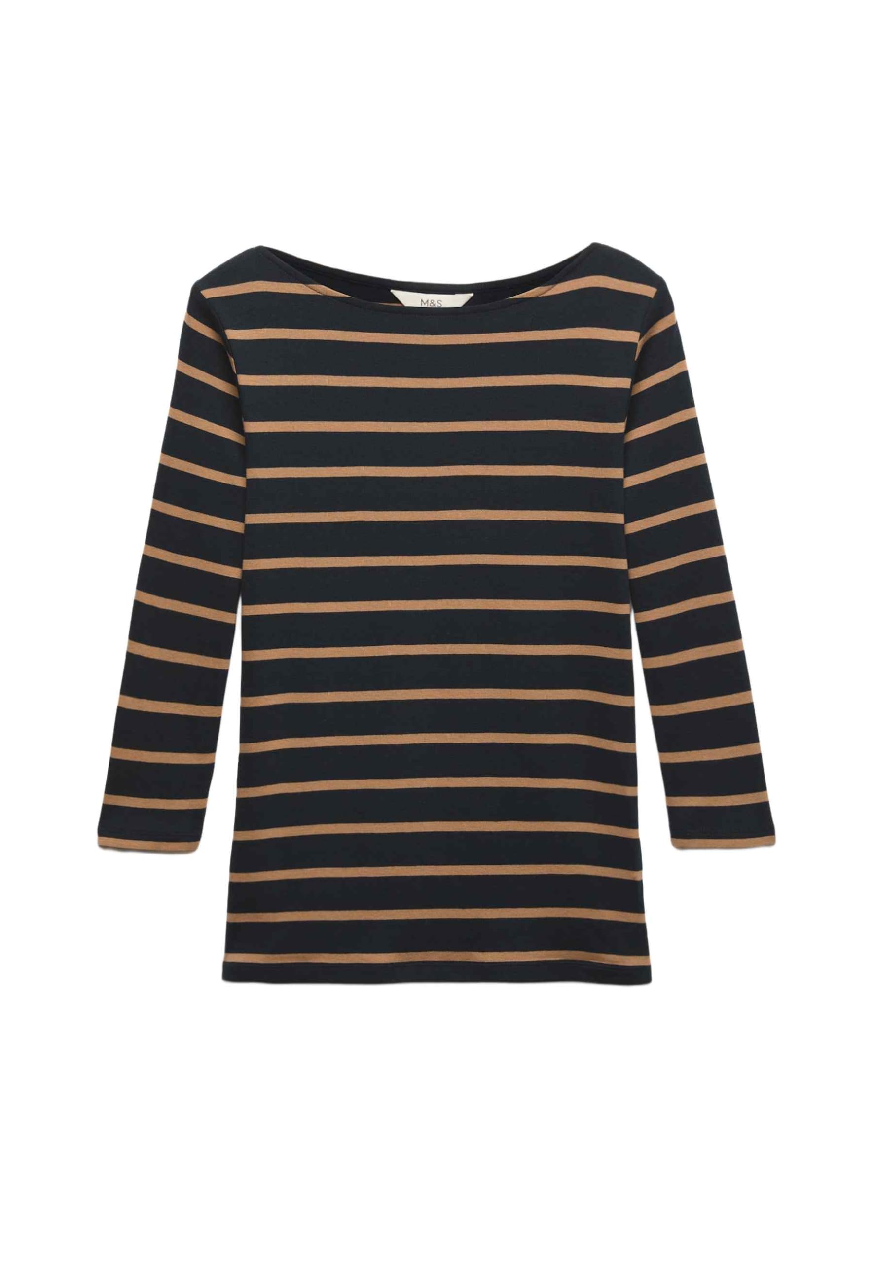 Marks & Spencer Damen Gestreiftes Top aus Reiner Baumwolle mit Bootausschnitt – Slim Fit