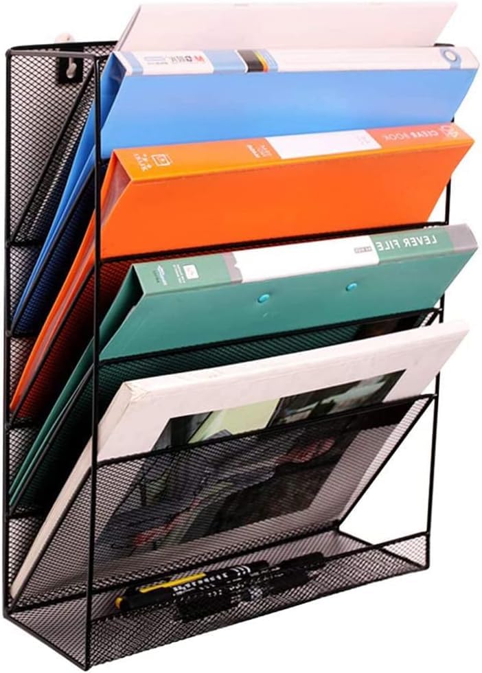 LN COZY CORNER Office Filing Trays Holder with Pen Holder Letter A4 Paper Desk Organiser Desktop File Holder Stackable Document Storage Rack for Home Office School (Black, 5-tier)