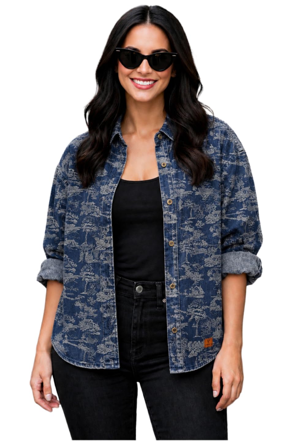 Women Oversized Fit Printed Full Sleeves Casual Denim Shirt-image-27