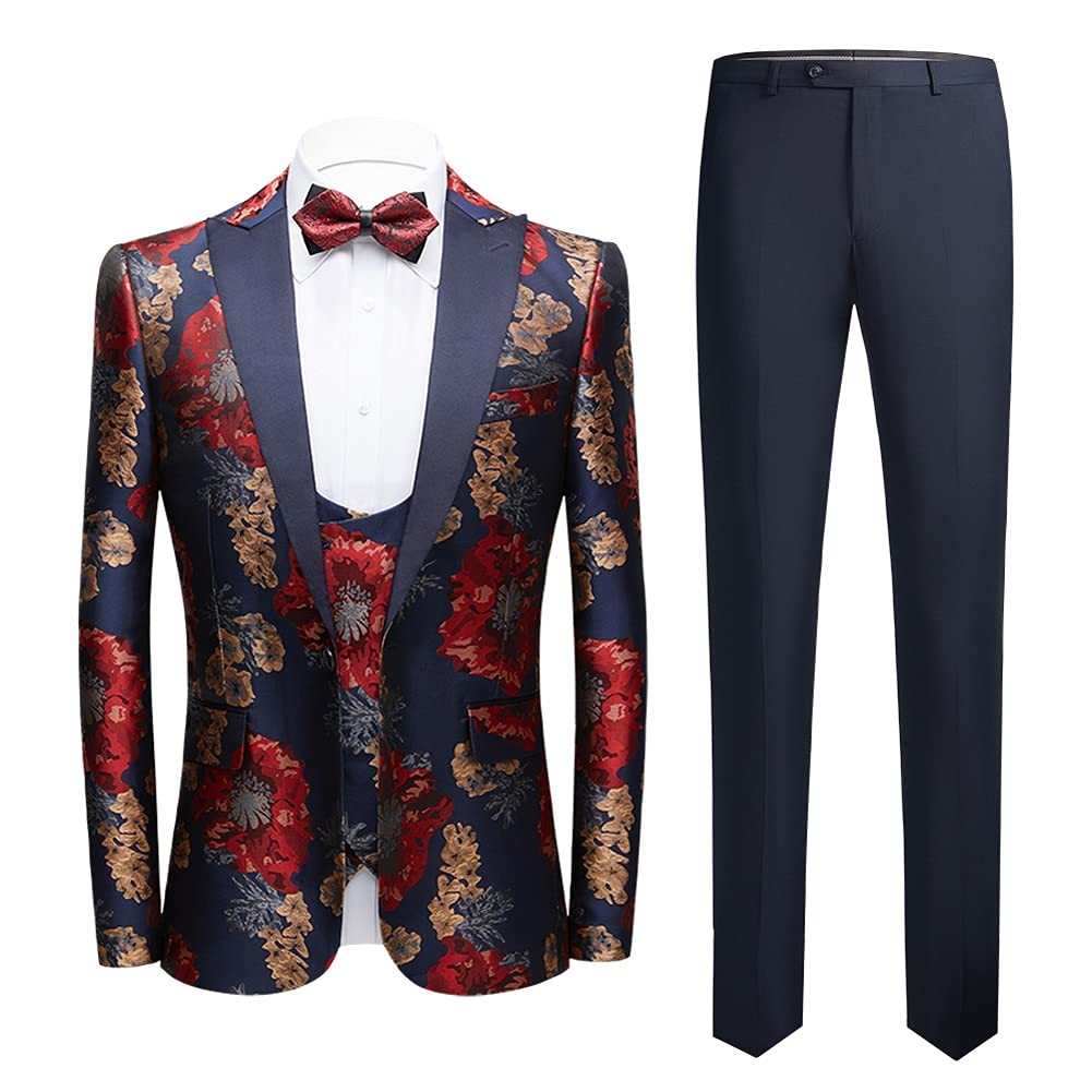 Trajes de boda elegantes para novios, formales, con estampado floral, para hombre, para boda, esmoquin, padrinos de boda (color: multicolor, talla: 6XL para 93-99 kg) (multicolor, talla M para 52)