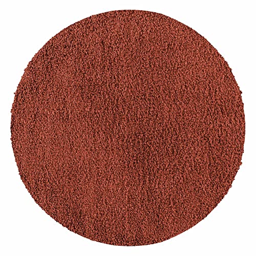 Carpetsale24 Hochflor Teppich Wohnzimmer 120 cm Rund Terrakotta Shaggy Flokati Optik Einfarbig...