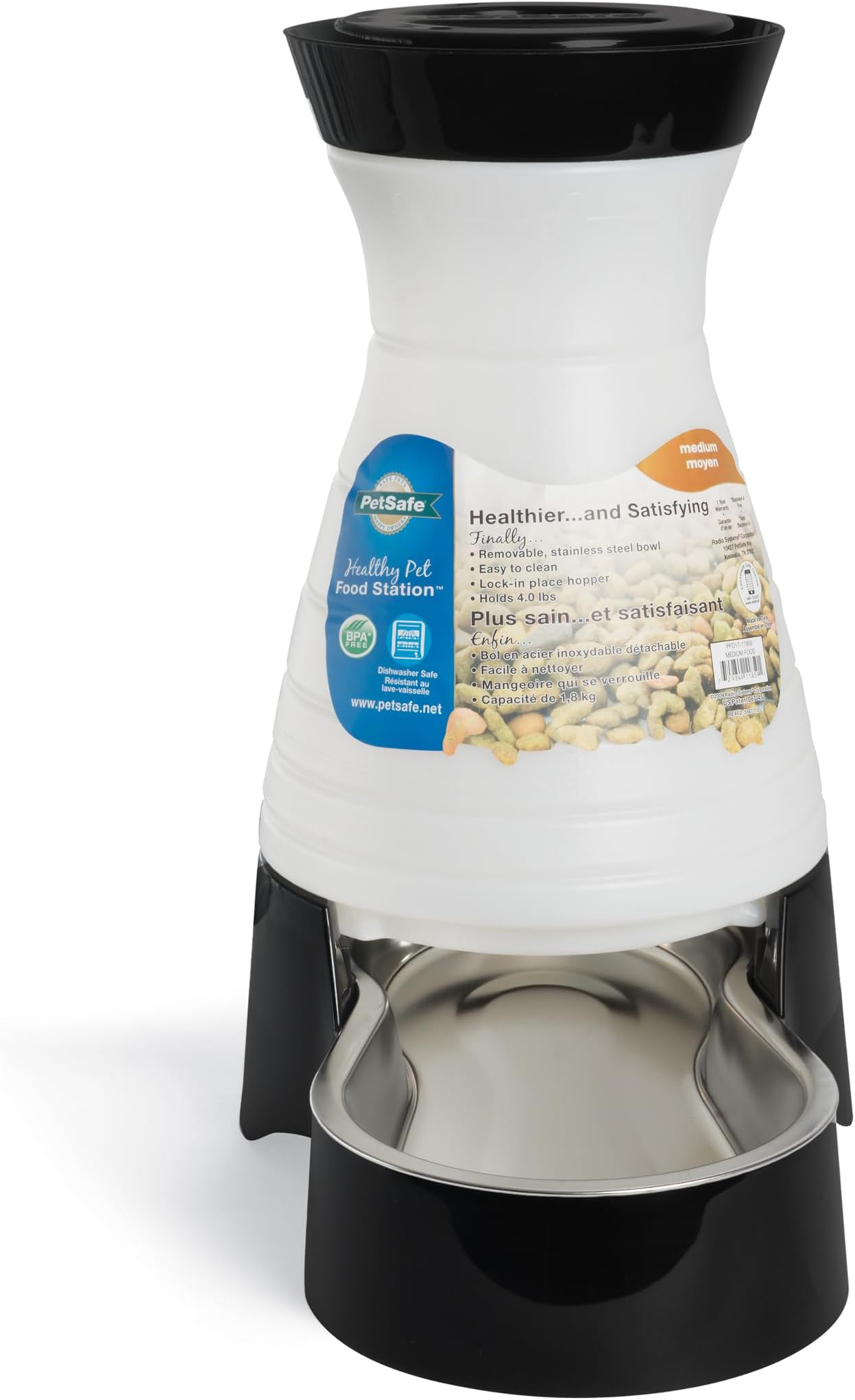 PetSafe Healthy Pet Food Station - Automatic Indoor Gravity Cat & Dog Feeder - Space-Saving Self Feeder - Easy to Clean - Medium - Up to 4 lb Kibble Capacity