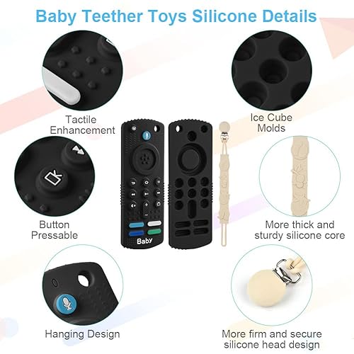 Miniatura 4 de HOTUT Juguetes de dentición para bebés, 1 paquete de mordedores para bebés, juguete con forma de control remoto, forma de TV, juguetes masticables