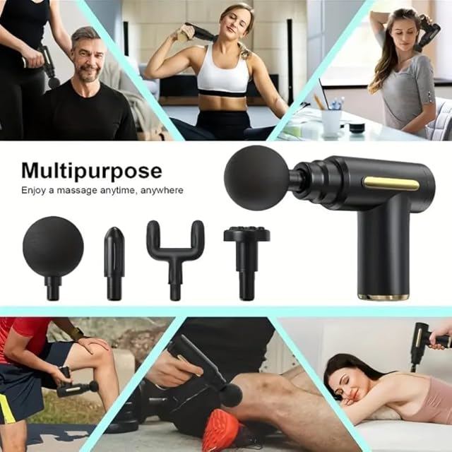 Mini Massage Gun – Deep Tissue Handheld Massager for Full Body Pain Relief – Small & Powerful, 6 Speeds, 4 Heads, Rechargeabl for Men for woman use (A1) view 2