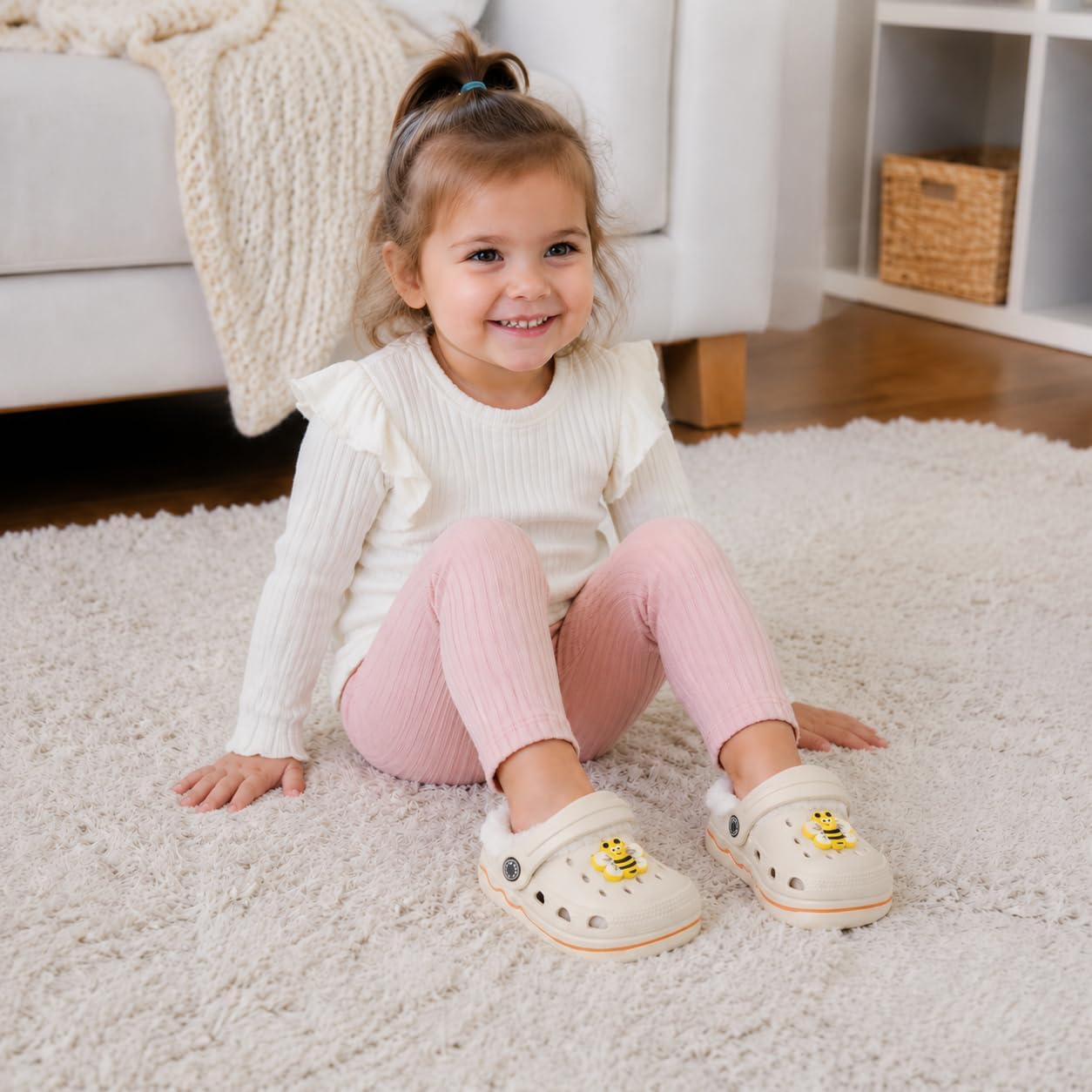 Casazoe Toddler Fur Lined Clogs Boys Girls Winter Warm Slip On Shoes Fleece Lining House Slippers Cartoon Lightweight Outdoor Indoor Home Shoes