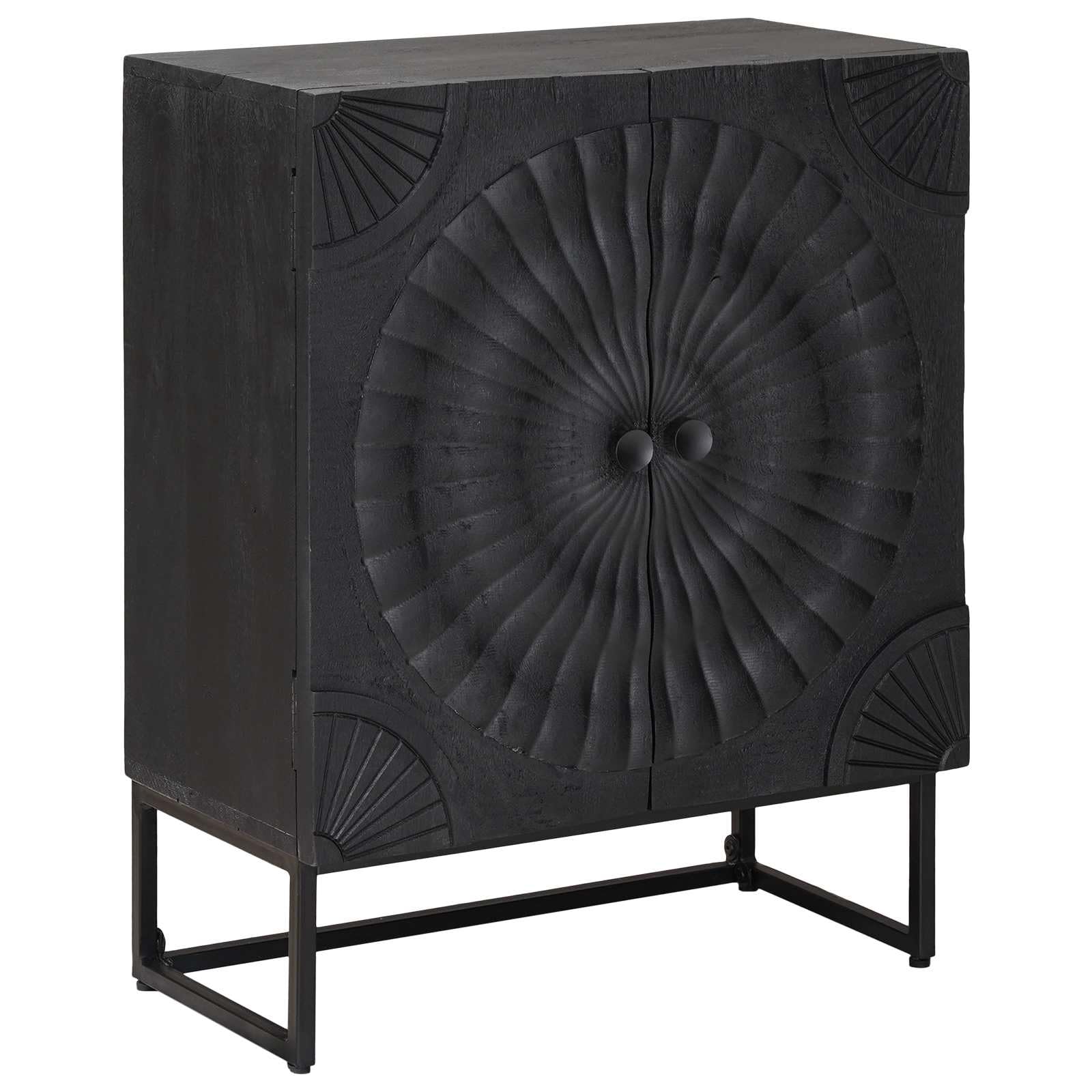 Credenza Legno Mango Nero 55 x 30 x 70 cm | 2 Ante, Legno Massello, Stoccaggio Soggiorno, Facile Pulizia