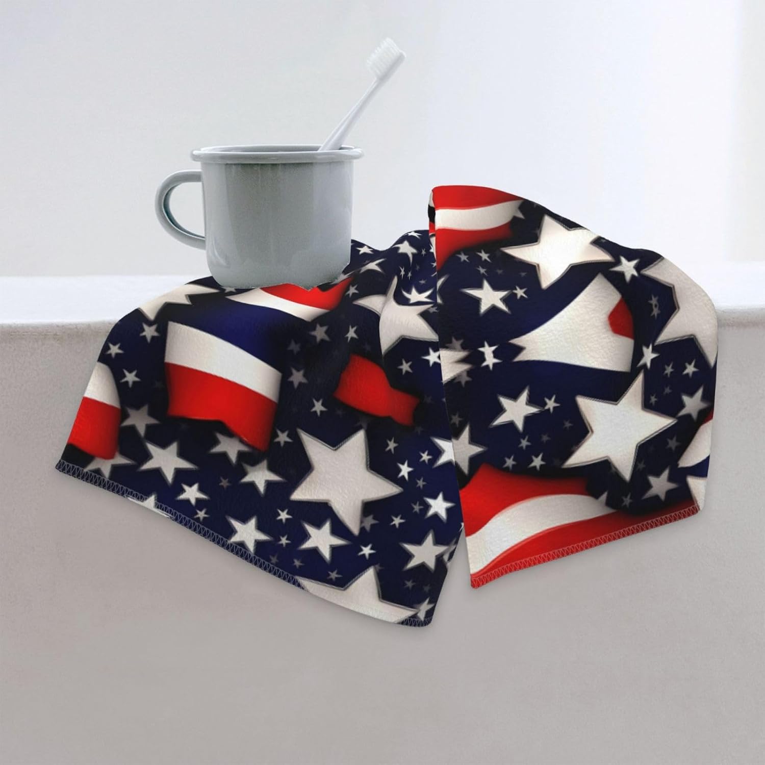 American Flag Stars Stripes Print Hand Towels for Kitchen, Decorative Bathroom Towels Decor Farmhouse Cute for Men Women Gifts