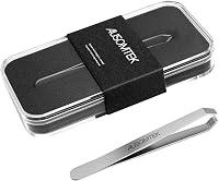 AUSOMTEK Beard Tweezers Stainless Steel 5mm Tip - Precise Fine Hair Removal for Beards Eyebrows with Clear Case