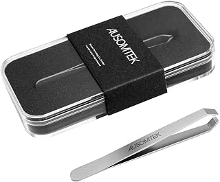 AUSOMTEK Beard Tweezers Stainless Steel 5mm Tip - Precise Fine Hair Removal for Beards Eyebrows with Clear Case
