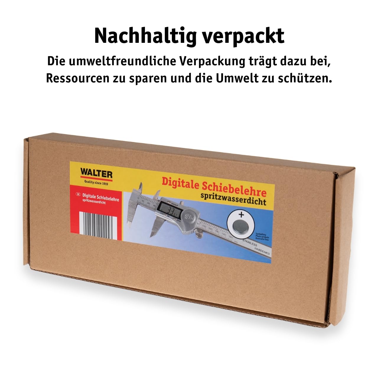 WALTER Schieblehre Digital, Messschieber Analog, Schieblehre, Messlehre, inkl. Knopfbatterie 3V, Edelstahl, spritzwasserfest, IP54 zertifiziert, LCD Display, Messbereich 0-150mm, inkl. Feineinstellrad