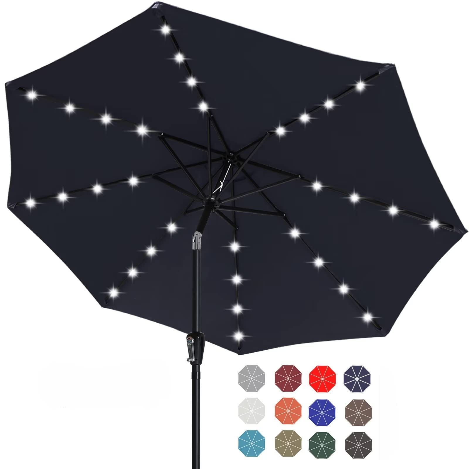 ABCCANOPY Solar Led Patio Umbrella with 32 Lights 10FT(Navy Blue)