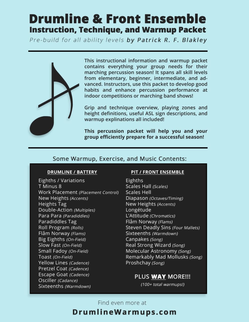 Drumline instruction packet livre échauffement warmup book