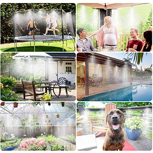 Outdoor Patio Misting System Pre-assembled - Misting Line 59FT(18M) with 26 Brass Mist Nozzles, Outdoor Misters for Patio, Fan, Garden, Greenhouse, Trampoline for waterpark - 3/4\'\' Adapter, White