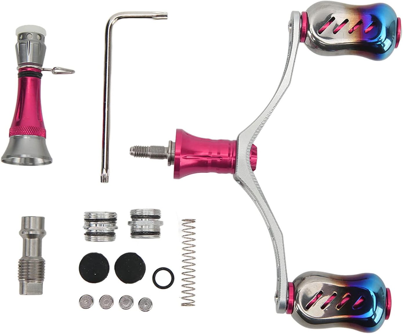 Spinning Double Reel Handle Aluminum Alloy Fishing Rocker Handle DIY Fishing Reel Balancer Set Comfortable Grip Replacement Parts for Outdoor Fishing Enthusiasts