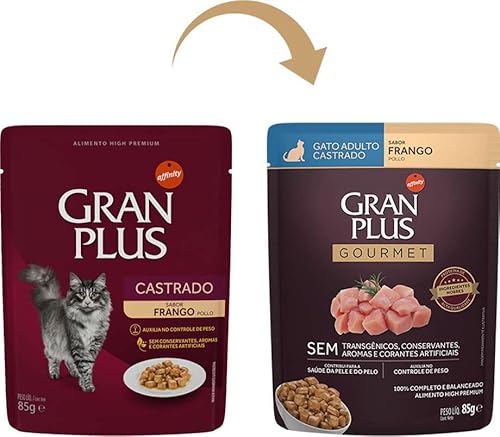 GRANPLUS SACHÊ GOURMET GATO CASTRADO FRANGO 85g - pack com 18 unidades