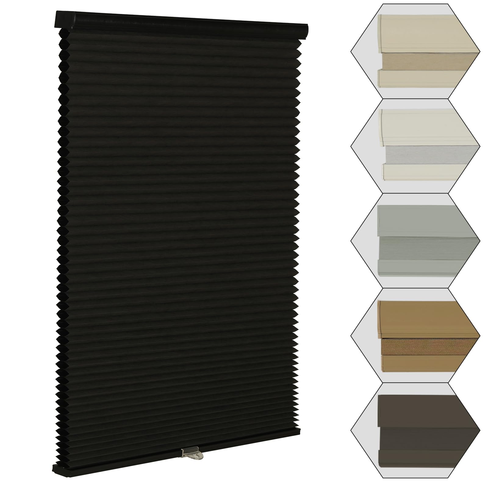 myshade cordless blackout window blinds & shades pull down room darkening window shades light blocking honeycomb cellular shades for indoor windows easy to install 27 inch wide, h50 black blinds