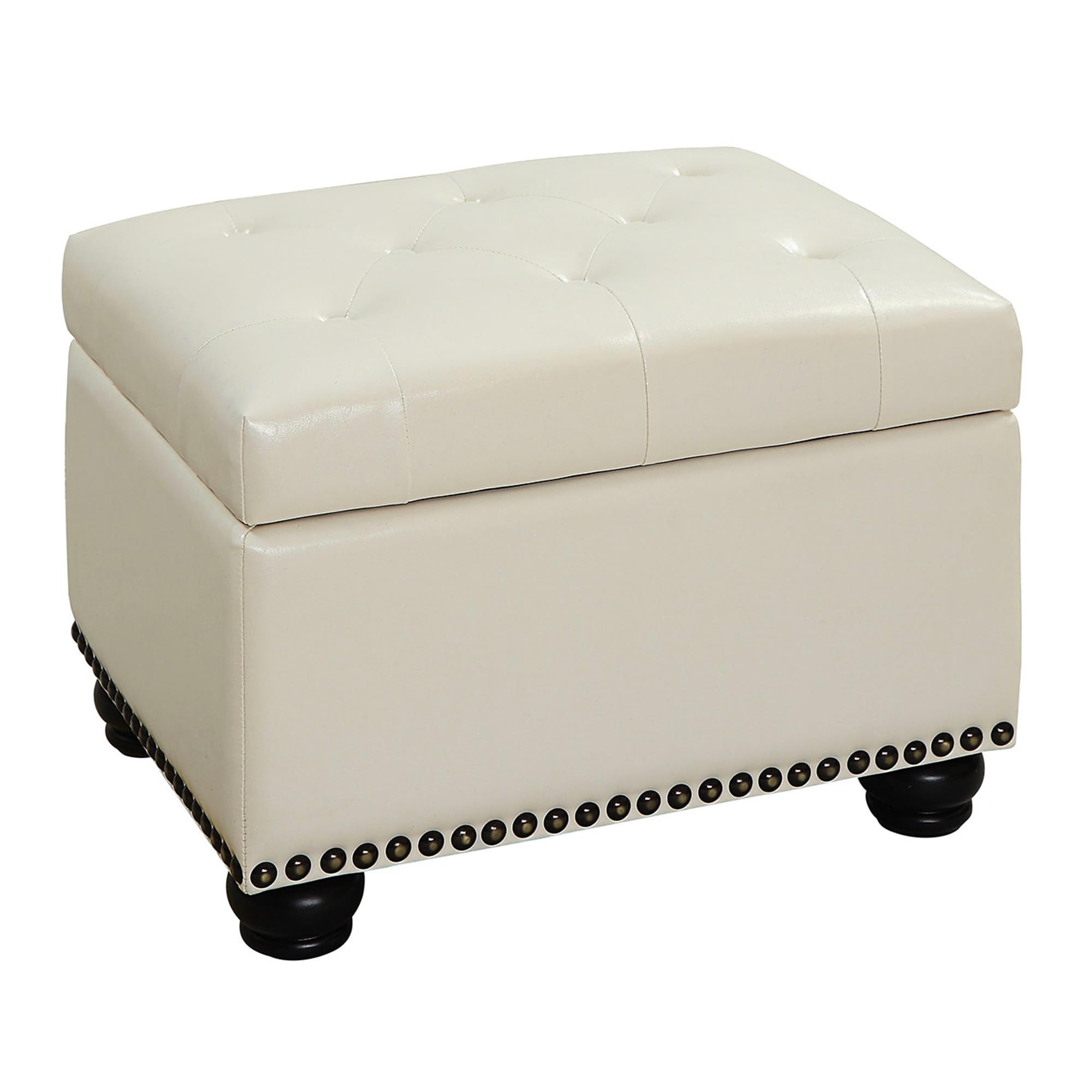 Convenience Concepts Designs4Comfort 5th Avenue Upholstered Storage Ottoman 24" - Contemporary Foot Stool and Seat with Hinged Lid for Living Room, Dining Room, Office, Den, Ivory Faux Leather