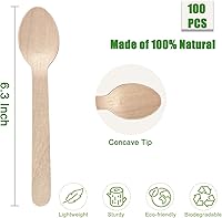 Vista 6 de 100PCS Wooden Spoons Disposable - 6.3 Inch Natural Bamboo Spoons, Compostable and Biodegradable, Ideal for Eating, Crafts, Weddings, Picnics, BBQs