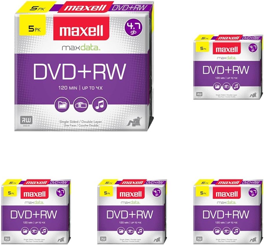 Maxell 634045 DVD-RW Rewritable, 4.7GB, Slim Jewel Case, 5 Pack
