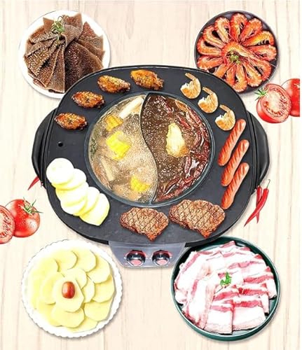 Electric Hot Pot e grill, 2000 W, padella elettrica multifunzione, capacità 3 l, con coperchio, manico del coperchio, per interni, coreano, barbecue, fonduta e raclette XXL, per 5-6 persone