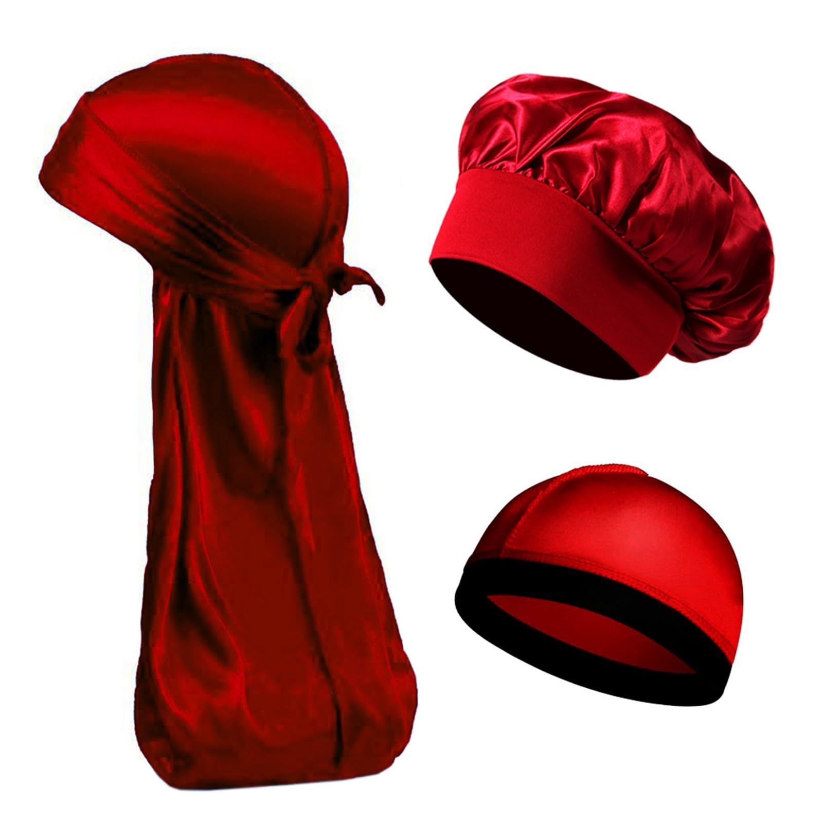 Schlafhaube Seide Damen Herren Seidensatin-Kappen 3er-Set Motorhaube Seidige Bandanas for Männer Turbanmütze Long Tail Schlafmütze