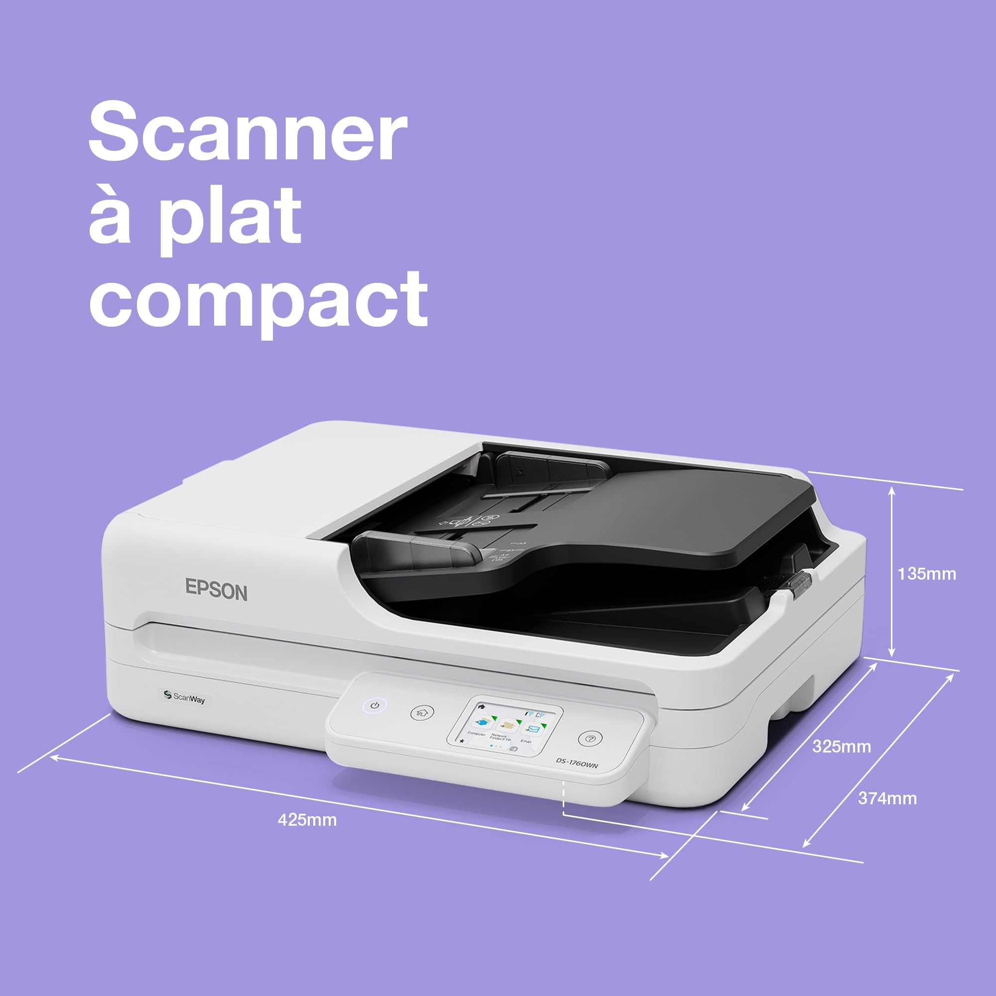 Scanner à Plat Compact Workforce DS-1760WN, avec Connexion Réseau Et Wi-FI Intégrés, pour Les Petites Entreprises Et Les Bureaux à Domicile.