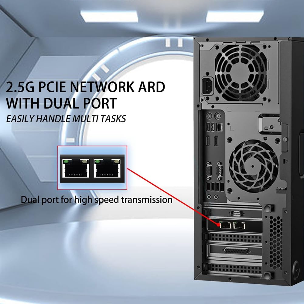 Loufy Scheda di Rete da 2500 Mbps Pcie A RJ45 I226-V Scheda di Rete Gigabit Ethernet da 2,5 G A Doppia Porta 100/1000/2500 Mbps per Desktop Nero 1 PZ