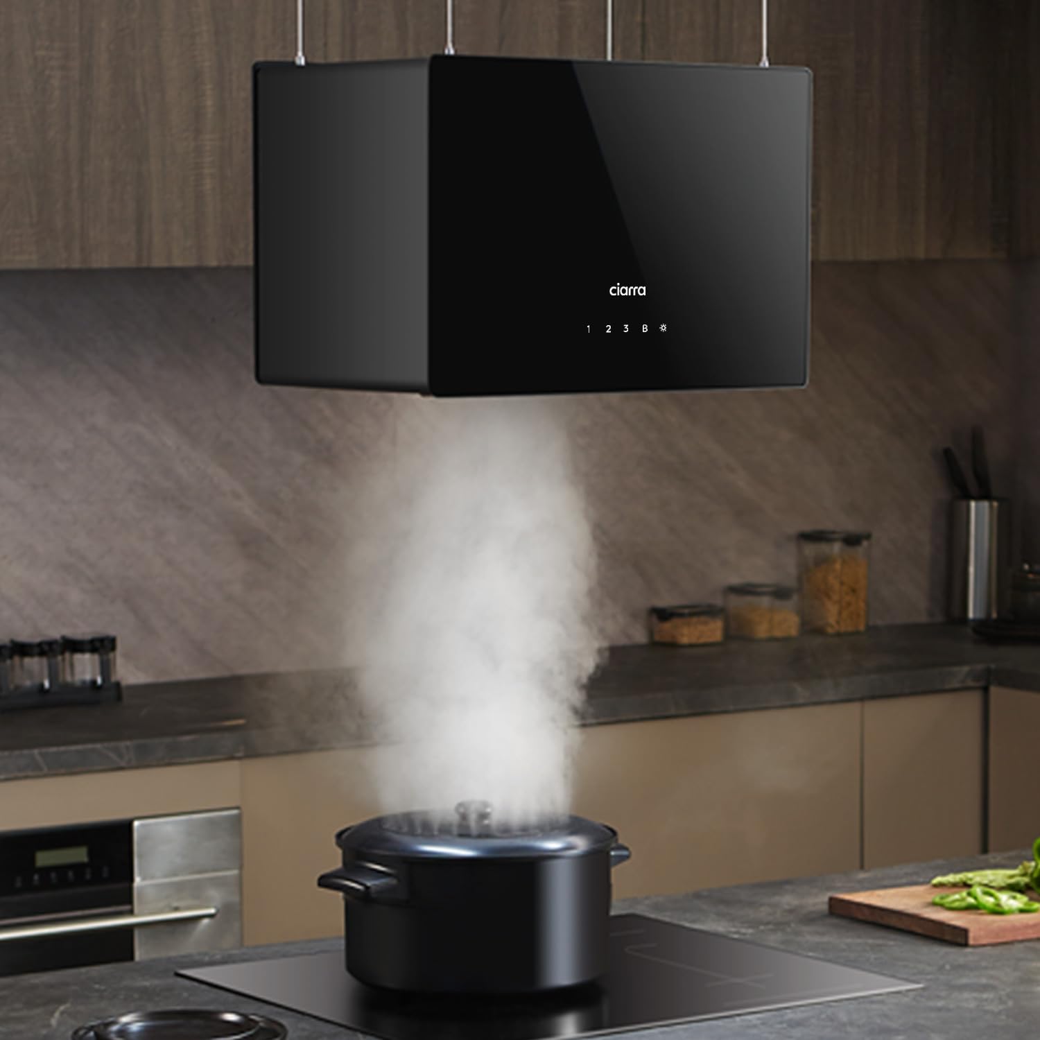 CIARRA CBCB4850 A+++ Inselhaube Dunstabzugshaube 48cm 700m³/h Smart Wi-Fi 4 Stufen Booster Glas Schwarz