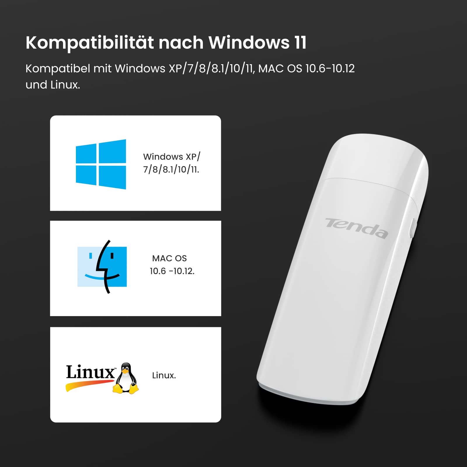 Tenda U12 WLAN Stick AC1300 Dualband WLAN USB-Adapter (5GHz:867Mbit/s+2,4GHz:400Mbit/s), USB 3.0, WLAN USB Stick for PC, unterstützt Windows 11/10/8.1/8/7 & MAC OS 10.6/10.1 2 & Linux