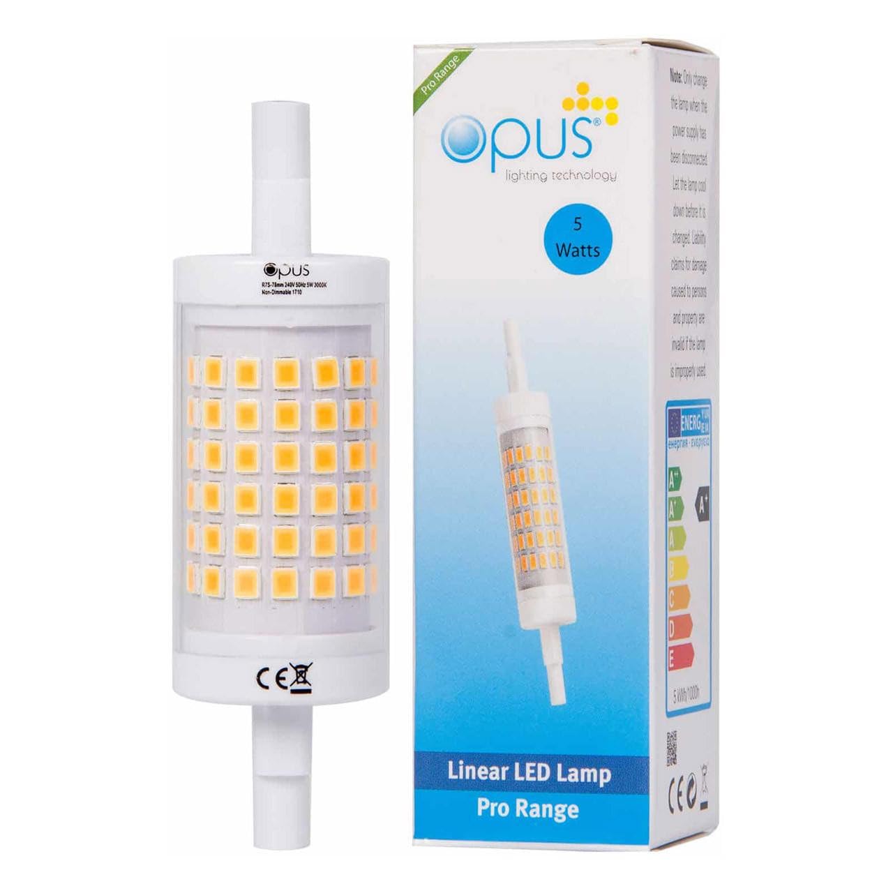 Opus Lighting Technology Warm White Opus Led Linear 5W R7s 78Mm (60W Equivalent) 3000K Clear 450Lm