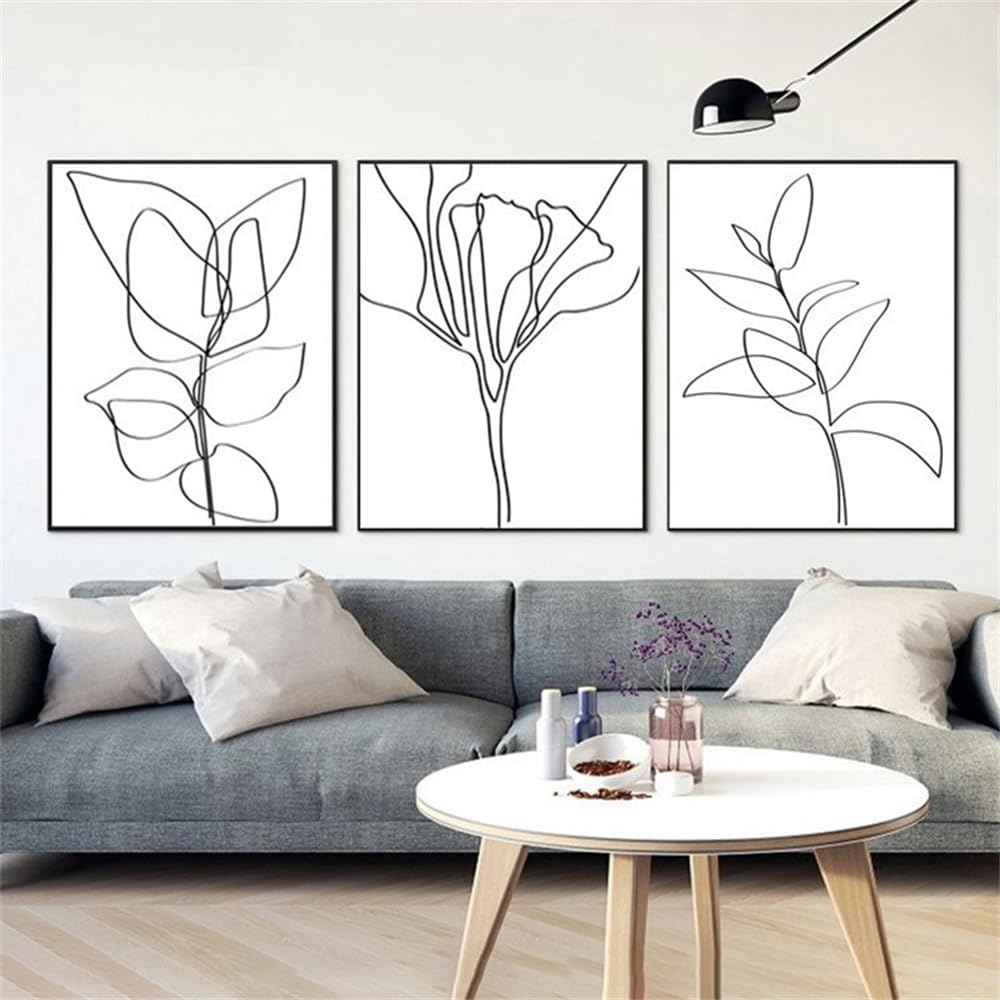 Wbyzac Black/White Botanical Posters-Plant Sketch Prints Flower Line Art Leaves Poster Canvas Painting Botanical Drawings Print Kitchen Wall Picture Decor-60 * 70Cm*3Pcs (No Frame)