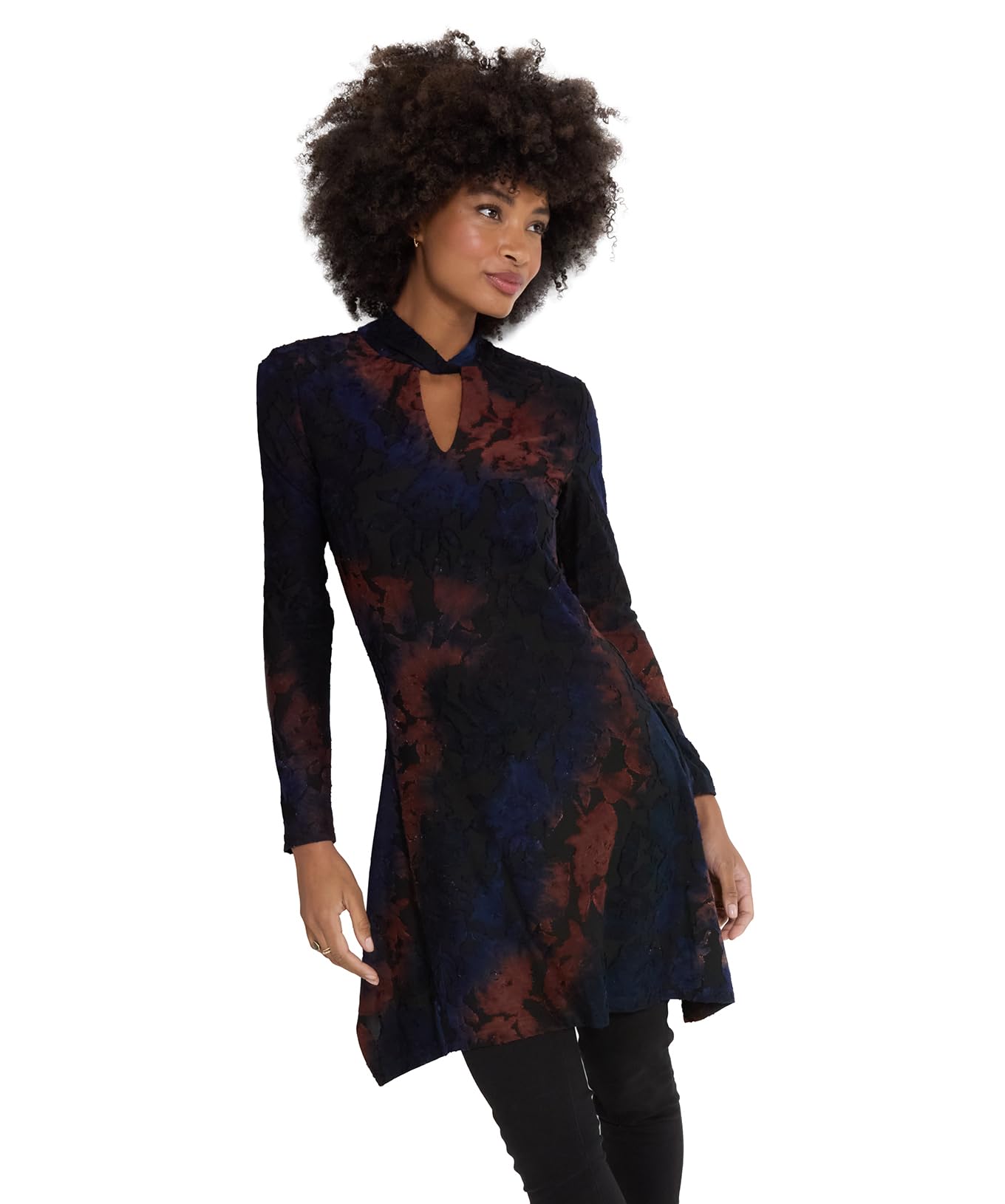 Joe Browns Women's Blue/Multi High Neck Floral Jacquard Tunic Top, Uk 12