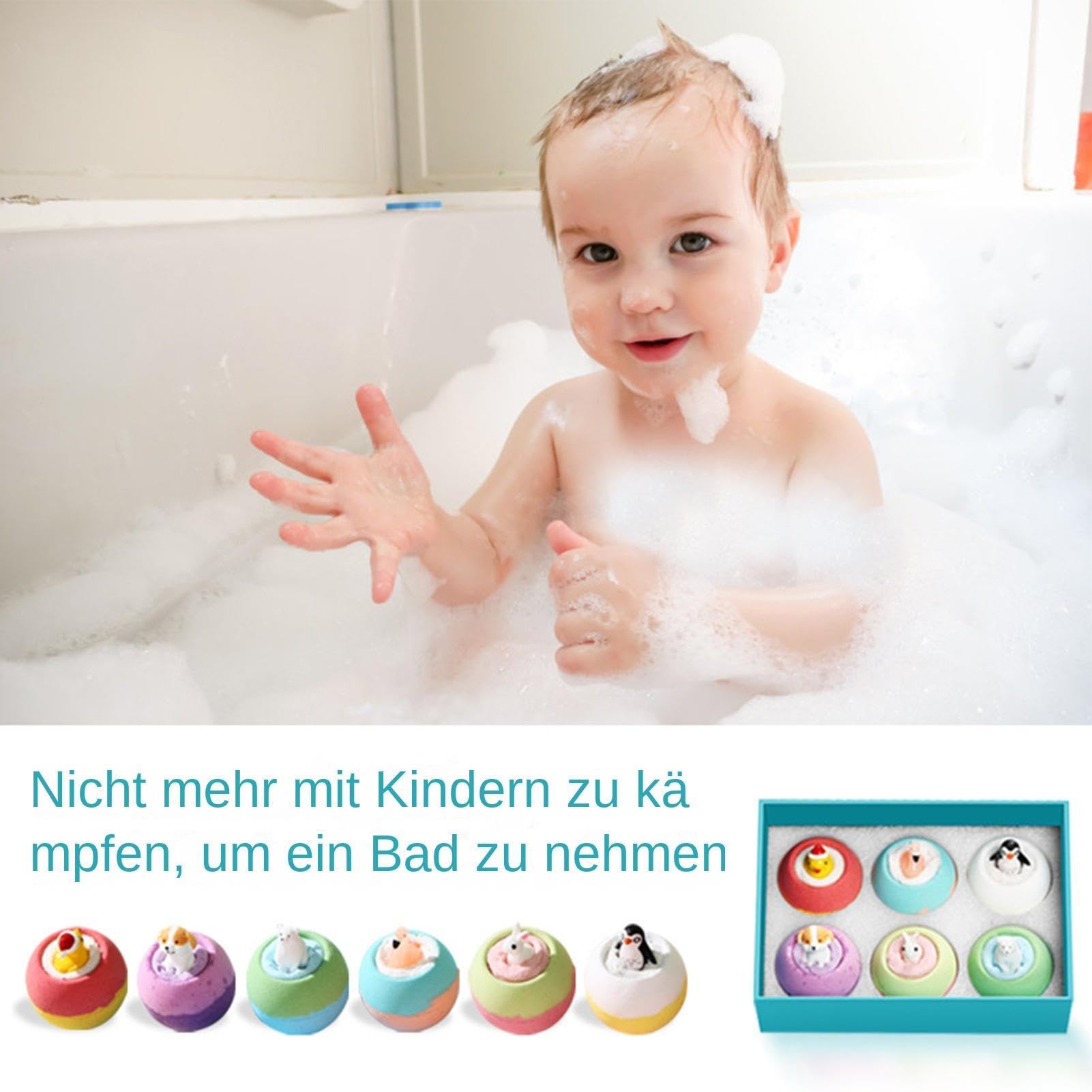 Zestaw 6 kul kąpielowych, ręcznie robionych parowników prysznicowych, długie bomby kąpielowe z ukrytymi zwierzętami wewnątrz , rozmiar 6 cm, średnica 5 cm, do użytku na urodziny