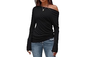 Women's Asymmetrical Long Sleeve Top: Refined Off-Shoulder Style for 2024