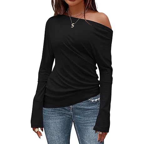 Women's Asymmetrical Long Sleeve Top: Refined Off-Shoulder Style for 2024