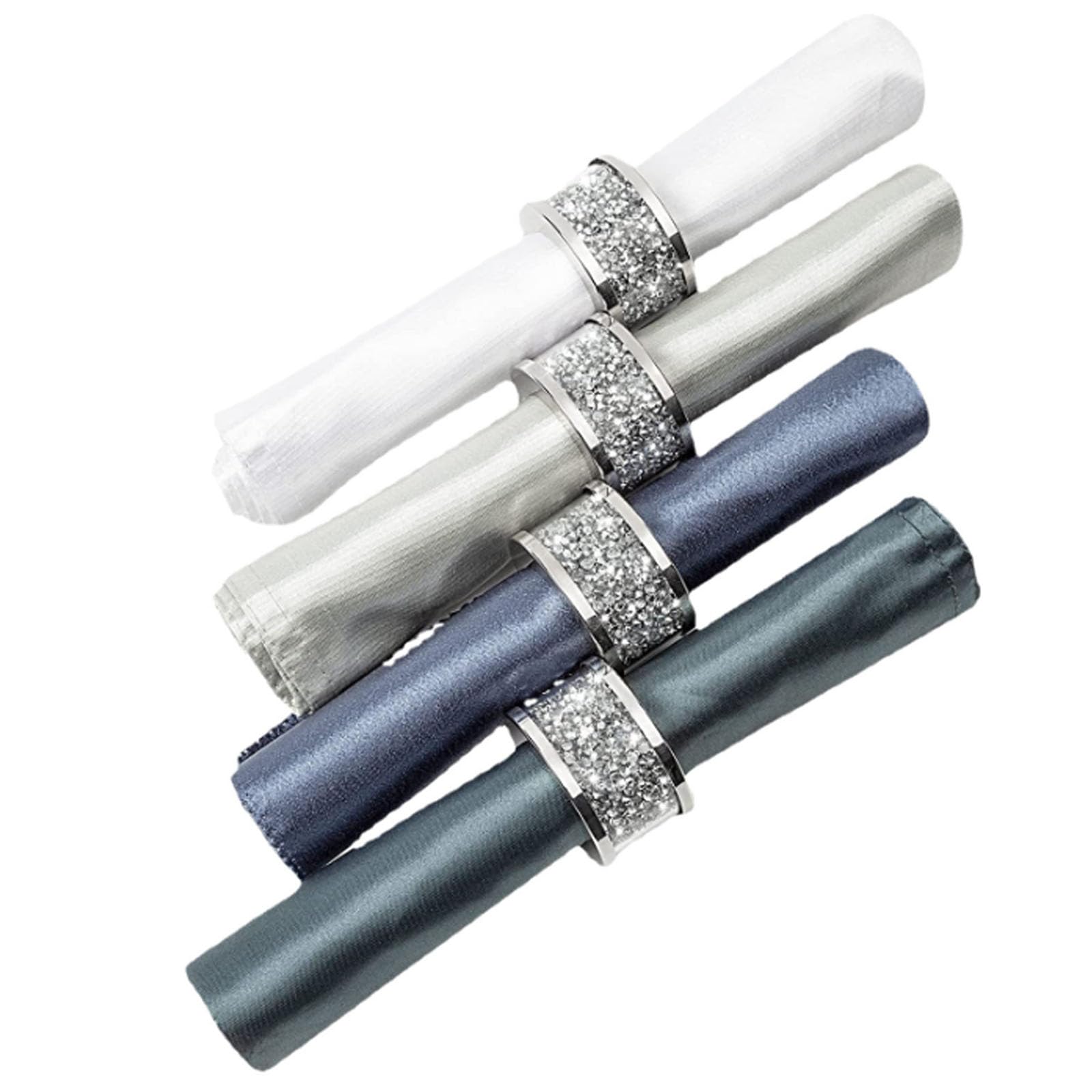 Set di 4 portatovaglioli in cristallo per eleganti tavoli – Portatovaglioli decorativi con strass, ideali per ricevimenti di nozze, cene, riunioni di famiglia, fibbie per tovaglioli in argento (6)