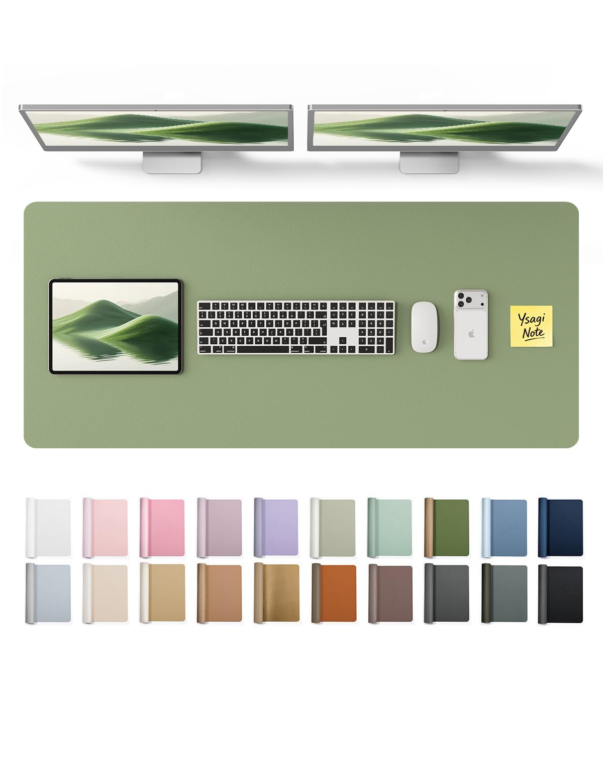 YSAGi Leather Desk Protector, Office Mat, Large Mouse Mat, Non-Slip PU Leather Blotter, Laptop Pad, Waterproof Writing Pad for Office and Home (Bamboo Green, 47" x 17") Bamboo Green 47" x 17"