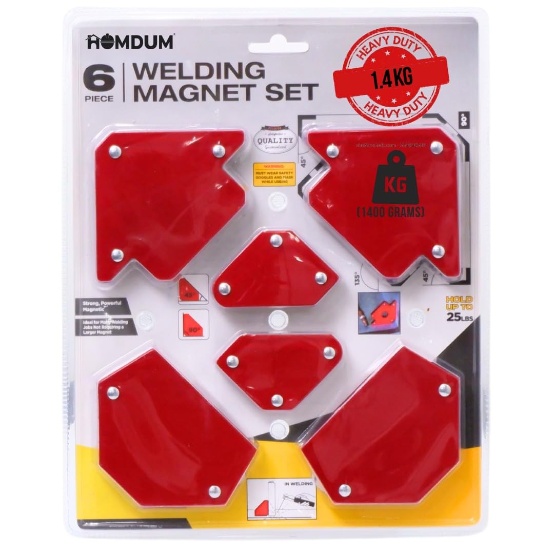 Homdum 1.4Kg 6pc Multi Angle Magnetic Welding Holder Clamps Set 2x3 Inch Arrow, 2x Triangle, 2x Mini,Welding tools Strong Magnet Pull for Accurate Alignment fabrication